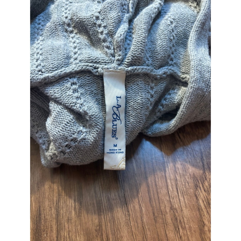 Y2K Pointelle Knit grey Cinch Waist Hooded‎ Sweater Top feminine girly fairy - Picture 3 of 6